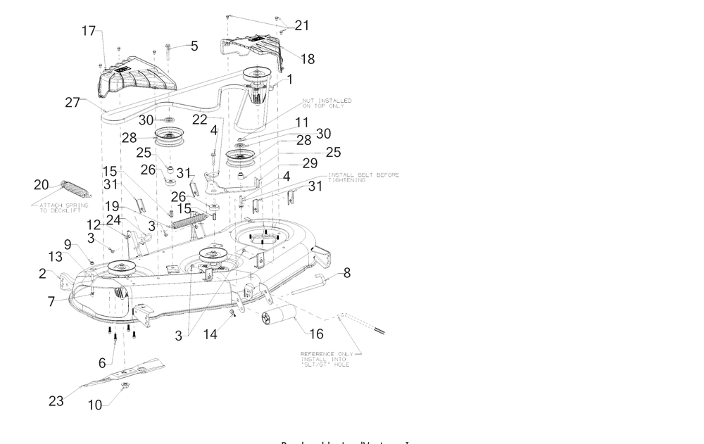 Deck Diagram and Parts List for XT1-GT50KH (14AQA3CQ256)(2018) Cub Cadet Lawn Tractor